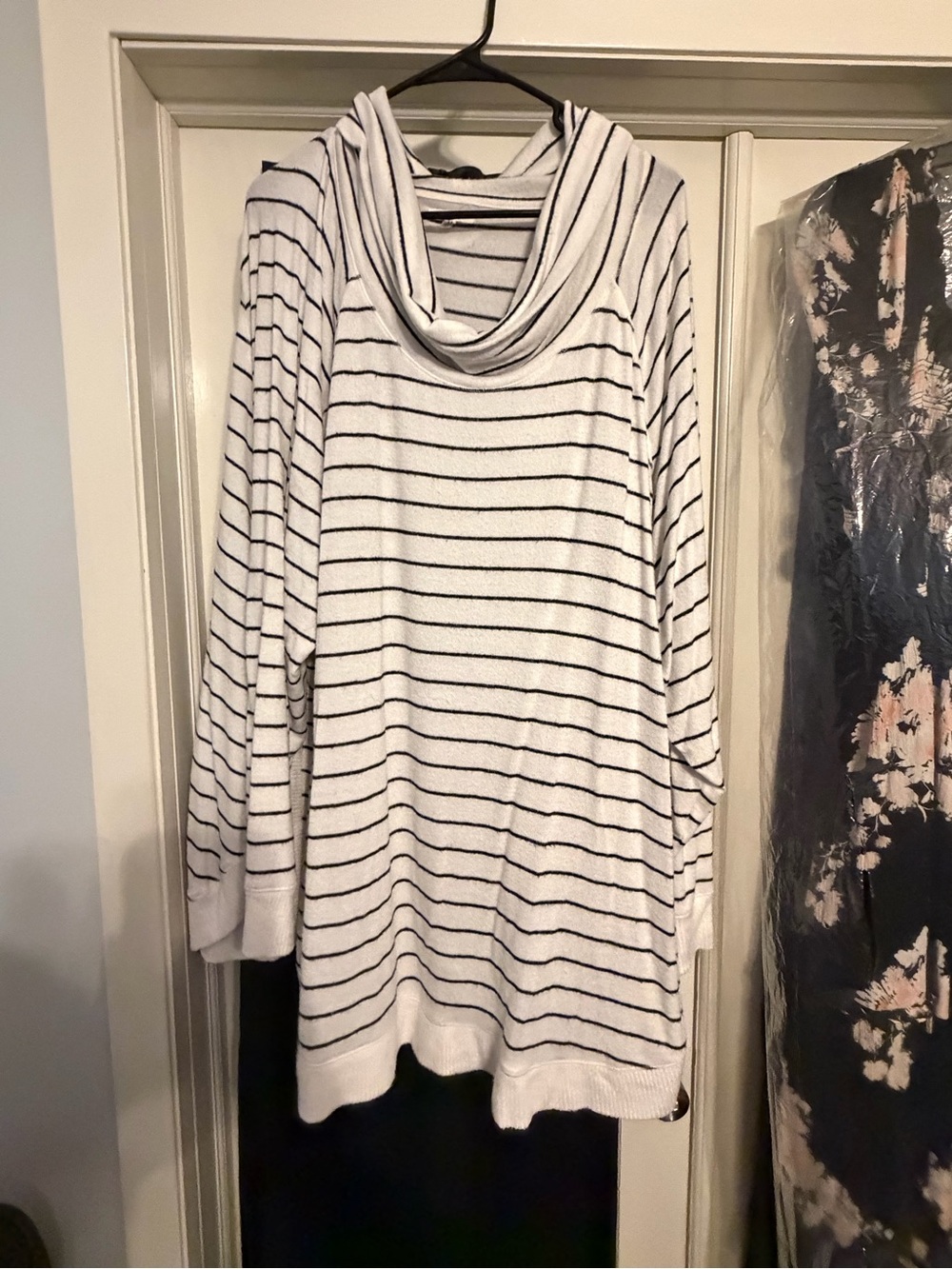 Maurices White and Black Striped Cowl Neck Sweater